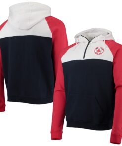 Men's Boston Red Sox New Era Navy/White Cooperstown Collection Quarter-Zip Hoodie Jacket