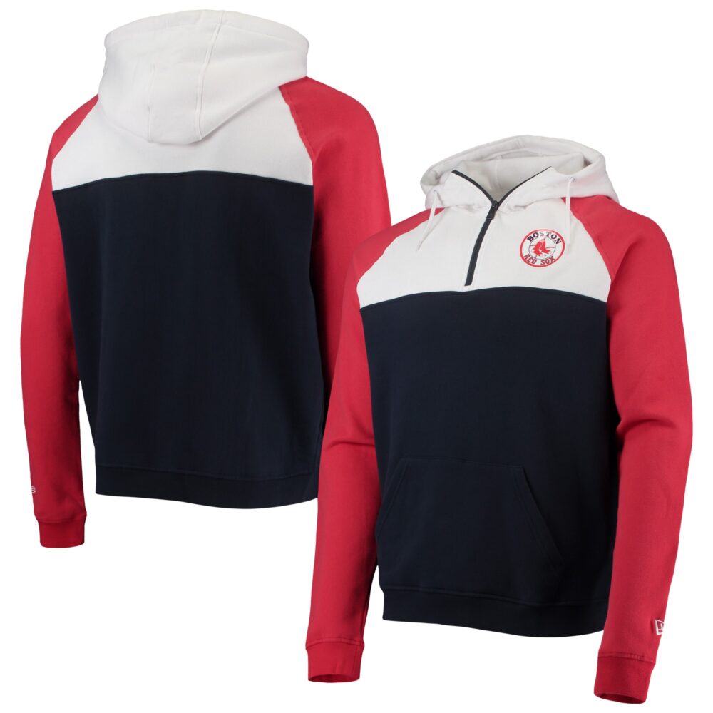 Men's Boston Red Sox New Era Navy/White Cooperstown Collection Quarter-Zip Hoodie Jacket