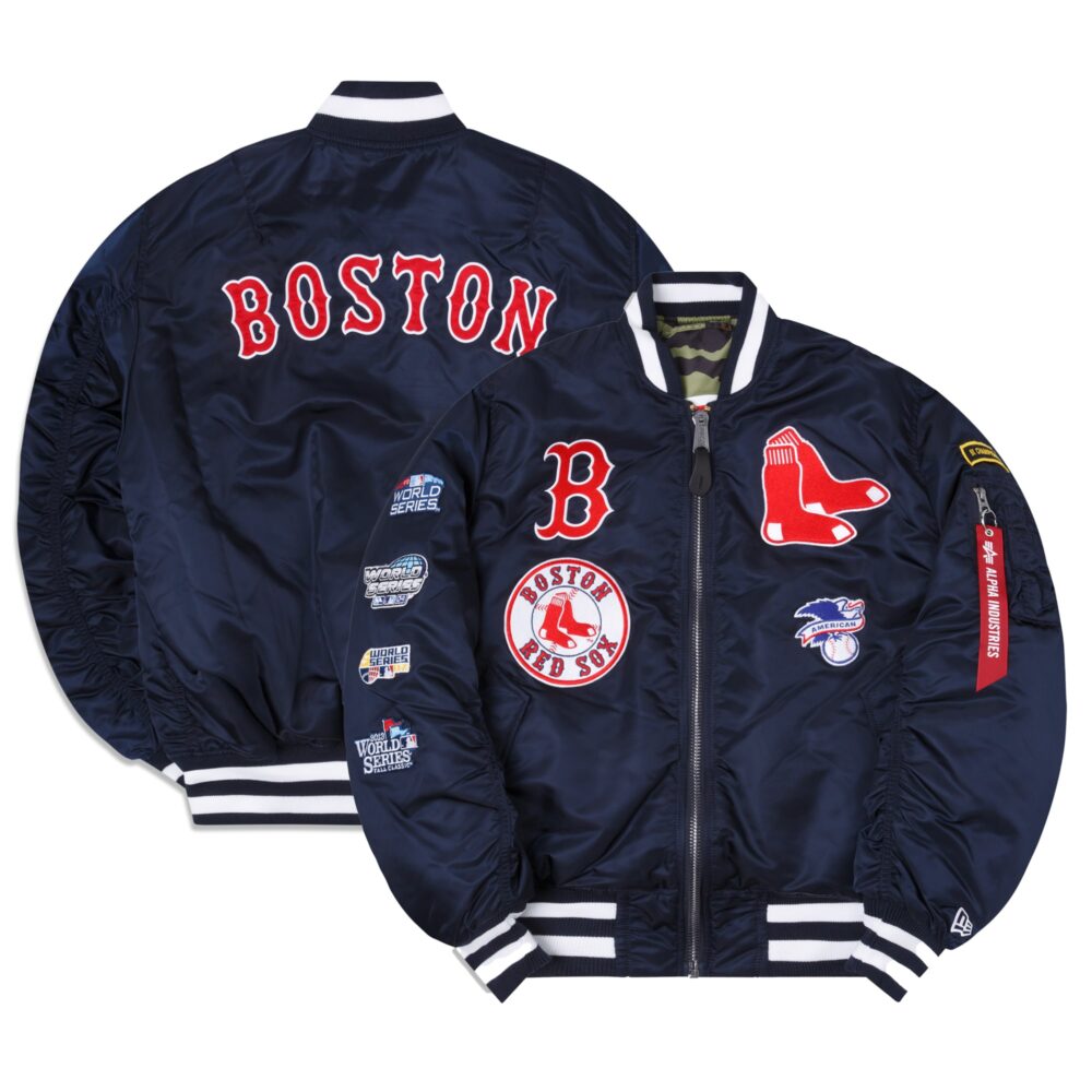 Men's Boston Red Sox New Era x Alpha Industries Navy/Camo Reversible Full-Zip Bomber Jacket