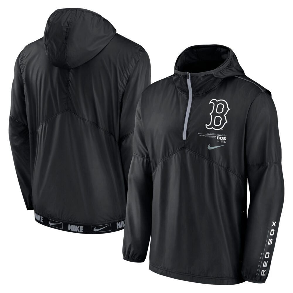 Men's Boston Red Sox Nike Black Authentic Night Game Performance Half-Zip Windbreaker
