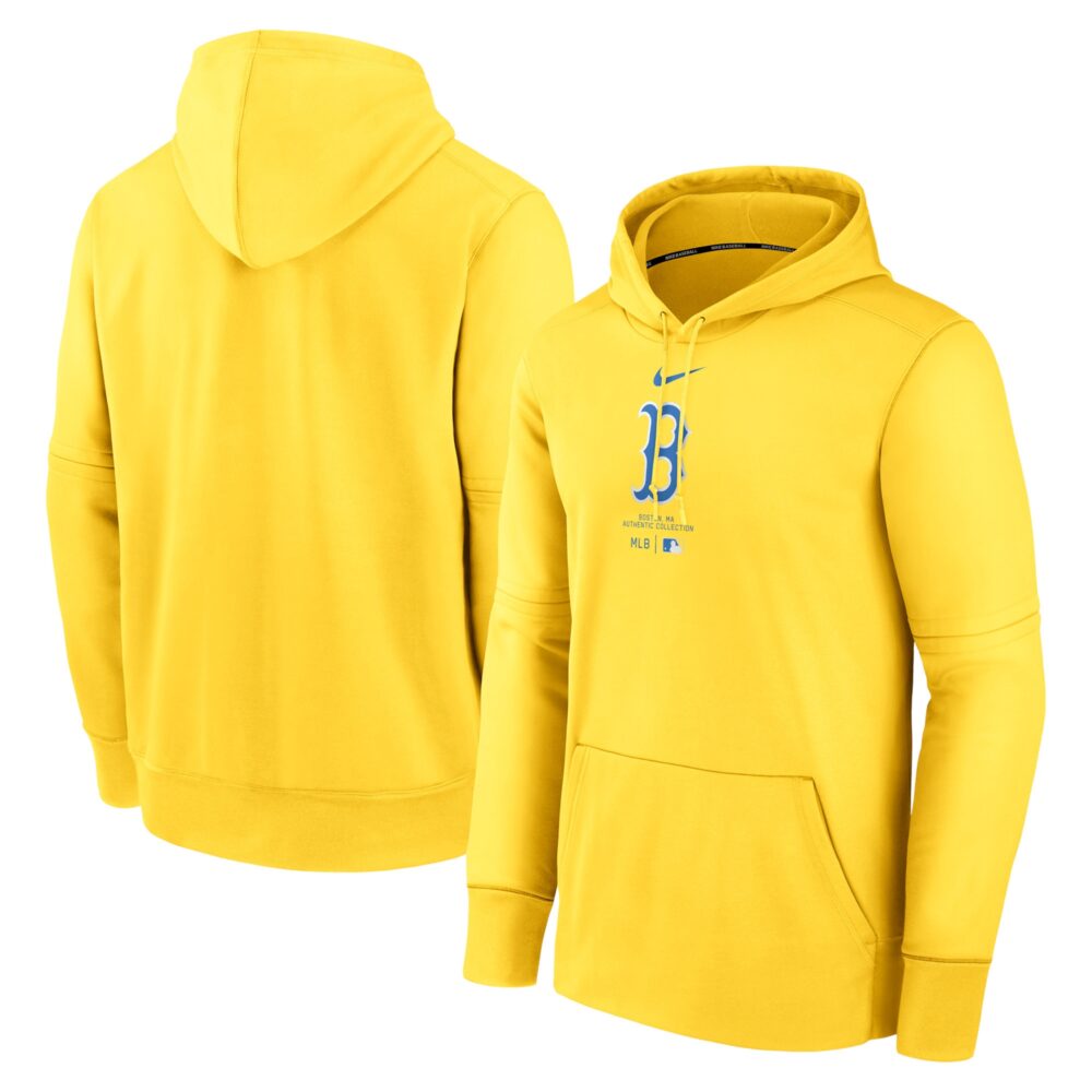 Men's Boston Red Sox Nike Gold Authentic Collection City Connect Practice Performance Pullover Hoodie