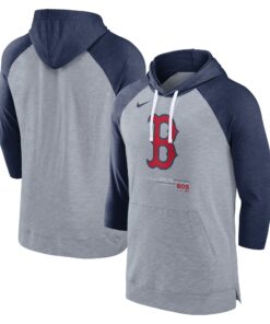 Men's Boston Red Sox Nike Heather Gray/Heather Navy Baseball Raglan 3/4-Sleeve Pullover Hoodie