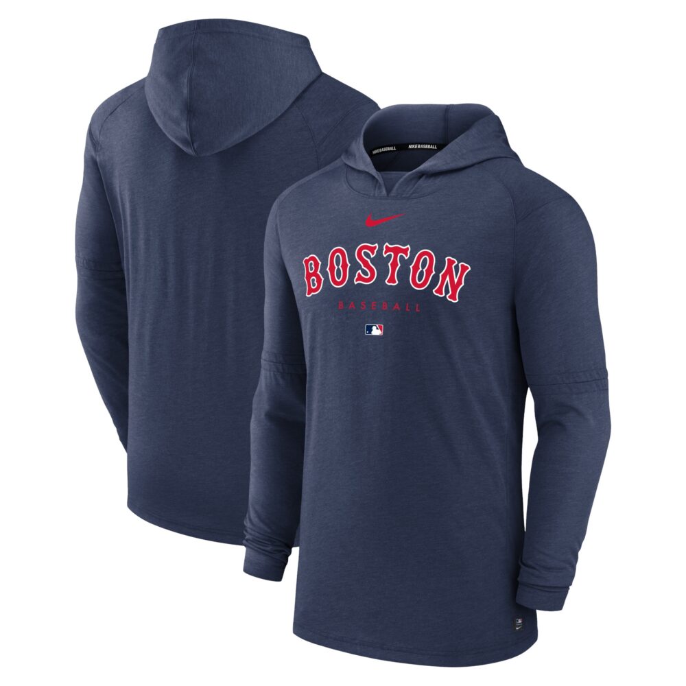 Men's Boston Red Sox Nike Heather Navy Authentic Collection Early Work Tri-Blend Performance Pullover Hoodie