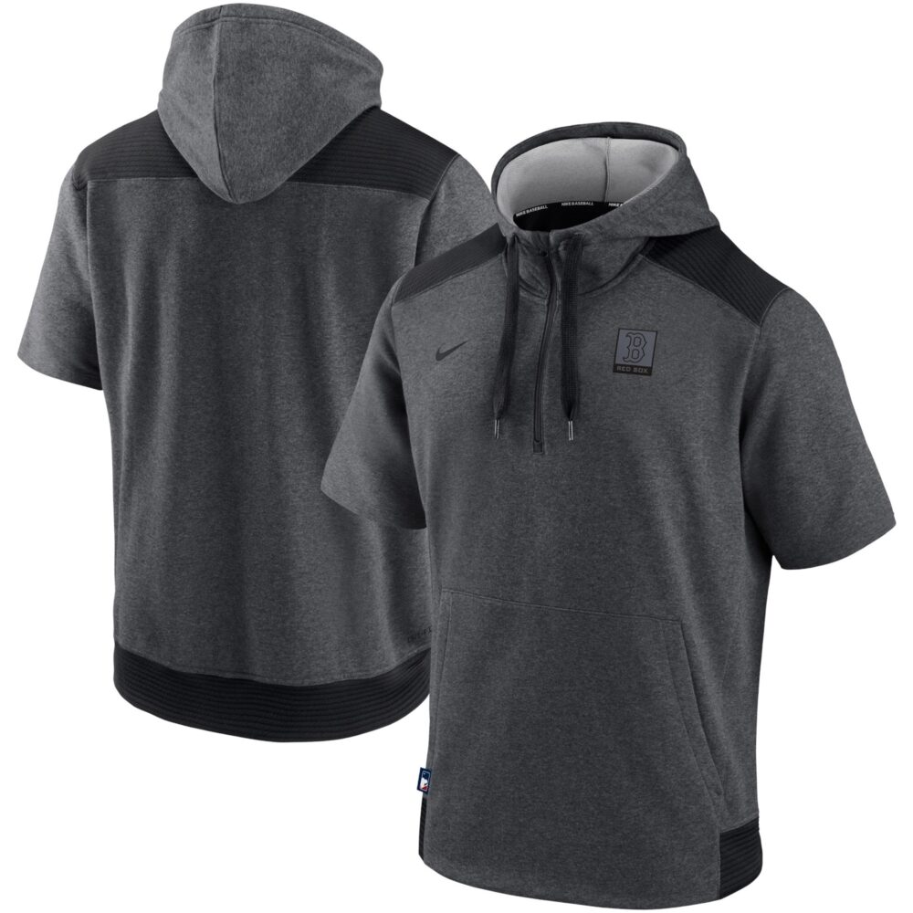 Men's Boston Red Sox Nike Heathered Charcoal/Black Authentic Collection Dry Flux Performance Quarter-Zip Short Sleeve Hoodie