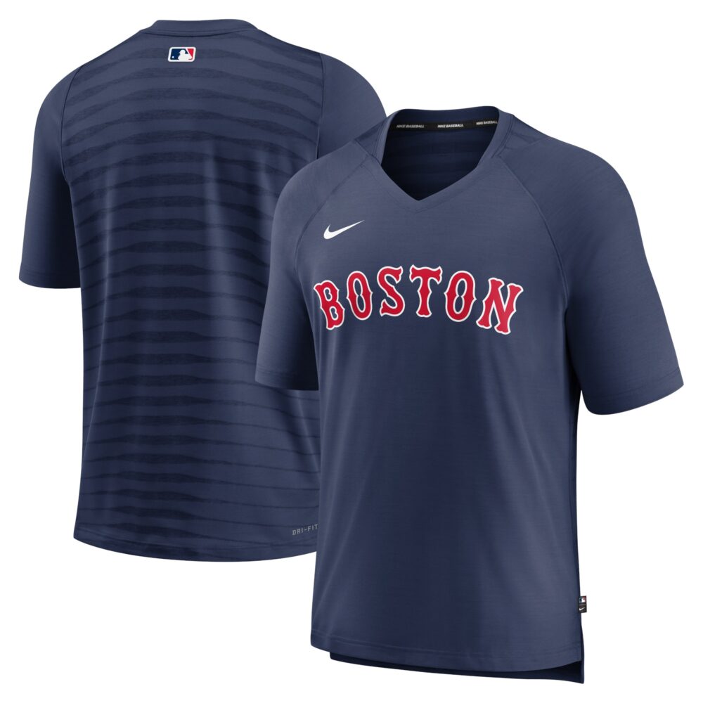 Men's Boston Red Sox Nike Navy Authentic Collection Pregame Raglan Performance V-Neck T-Shirt