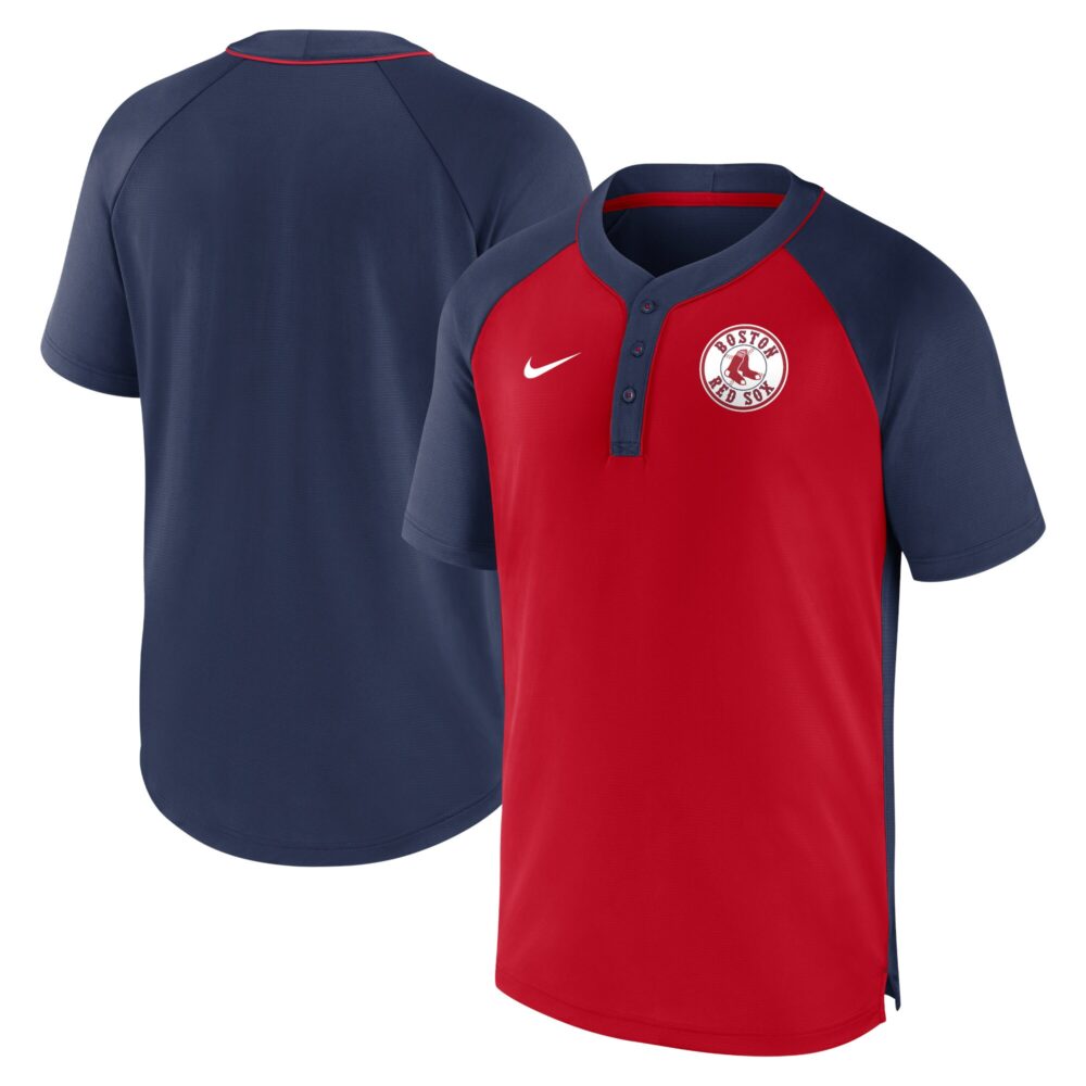 Men's Boston Red Sox Nike Navy/Red City Plate Performance Henley Raglan T-Shirt