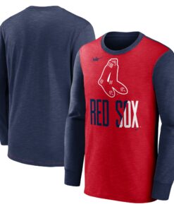 Men's Boston Red Sox Nike Red/Navy Cooperstown Collection Rewind Splitter Slub Long Sleeve T-Shirt
