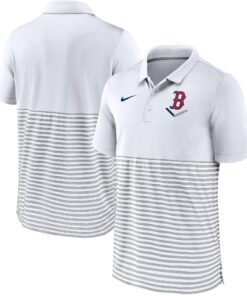 Men's Boston Red Sox Nike White/Gray Home Plate Striped Polo