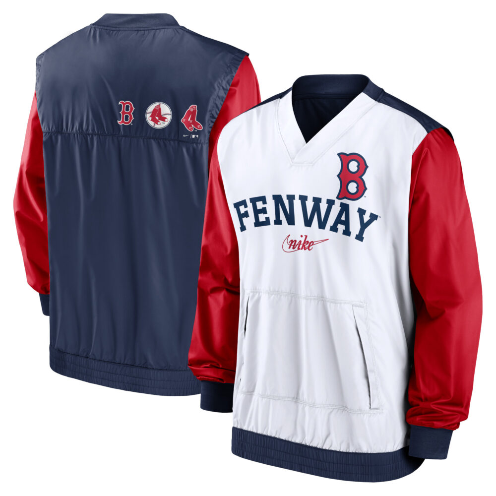 Men's Boston Red Sox Nike White/Navy Rewind Warmup V-Neck Pullover Jacket