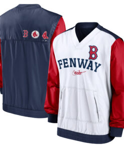 Men's Boston Red Sox Nike White/Navy Rewind Warmup V-Neck Pullover Jacket