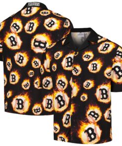 Men's Boston Red Sox  PLEASURES Black Flame Fireball Button-Up Shirt