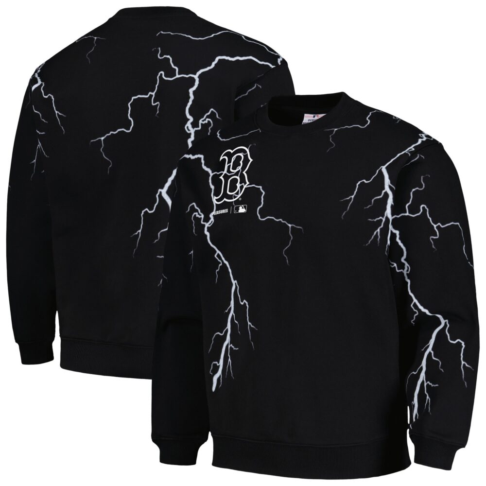 Men's Boston Red Sox  PLEASURES Black Lightning Crewneck Pullover Sweatshirt