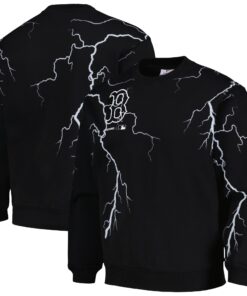 Men's Boston Red Sox  PLEASURES Black Lightning Crewneck Pullover Sweatshirt