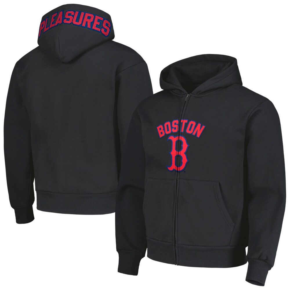 Men's Boston Red Sox PLEASURES Black Opening Day Full-Zip Hoodie