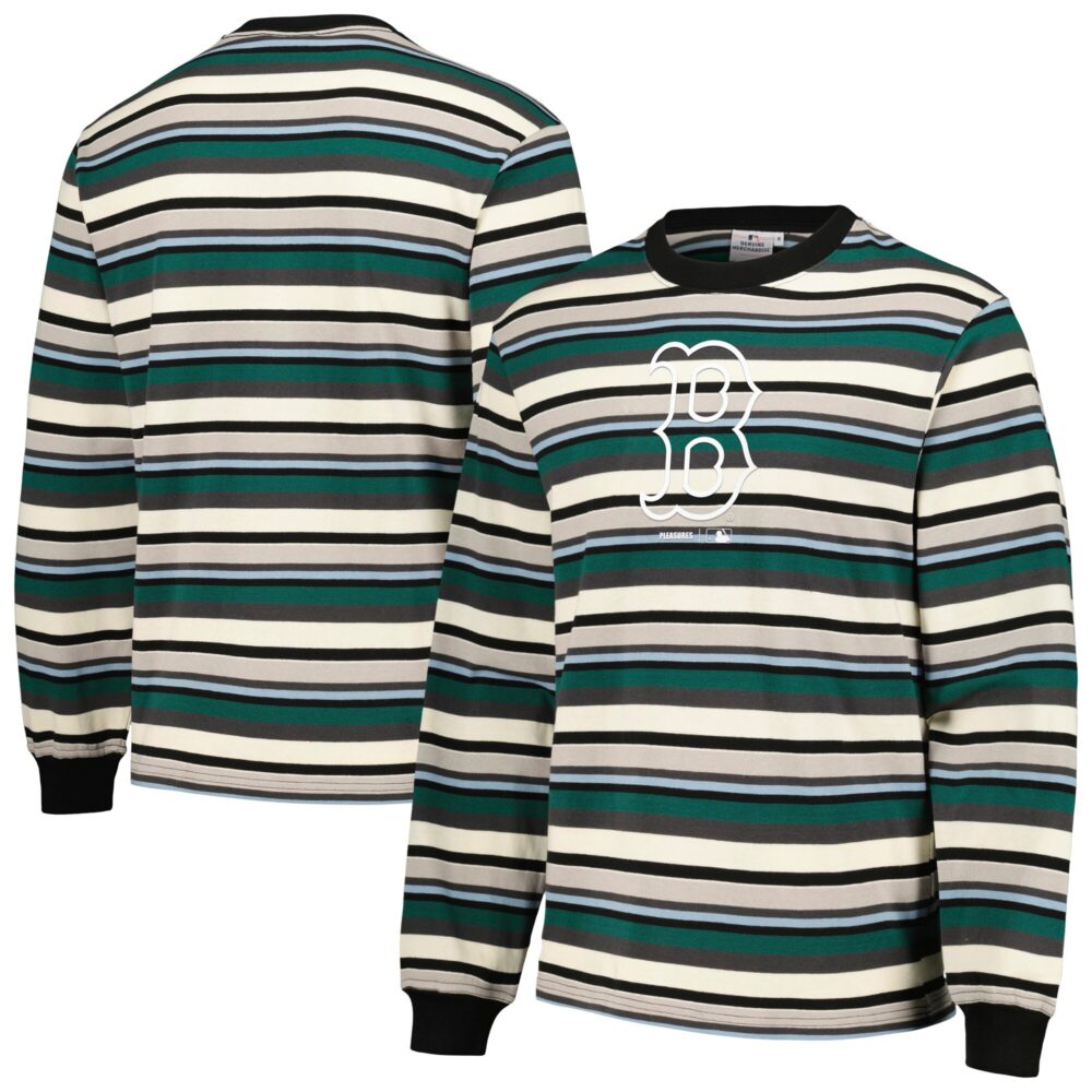 Men's Boston Red Sox PLEASURES Cream/Green Ballpark Long Sleeve T-Shirt