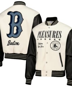 Men's Boston Red Sox PLEASURES White Full-Snap Varsity Jacket