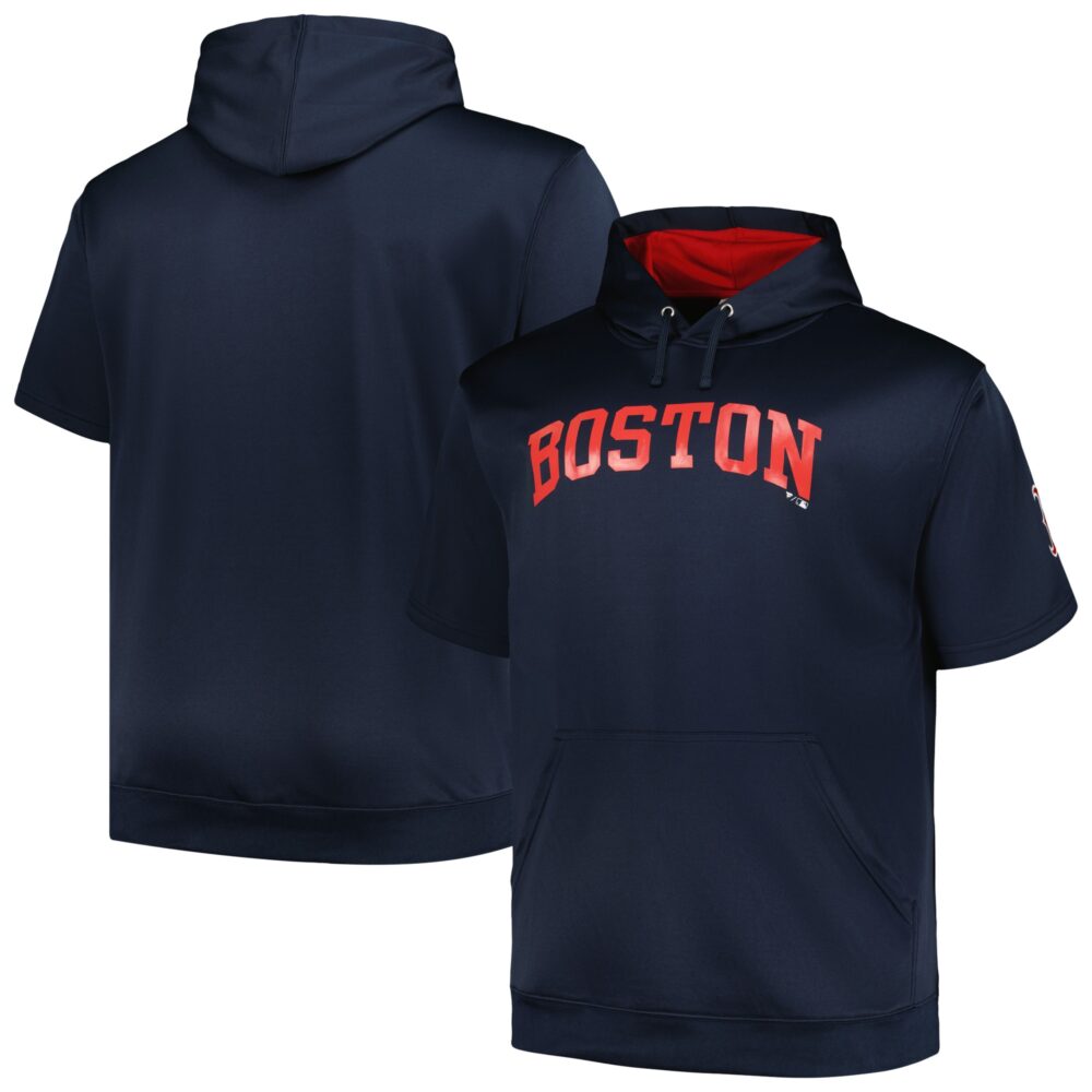 Men's Boston Red Sox Profile Navy Big & Tall Contrast Short Sleeve Pullover Hoodie