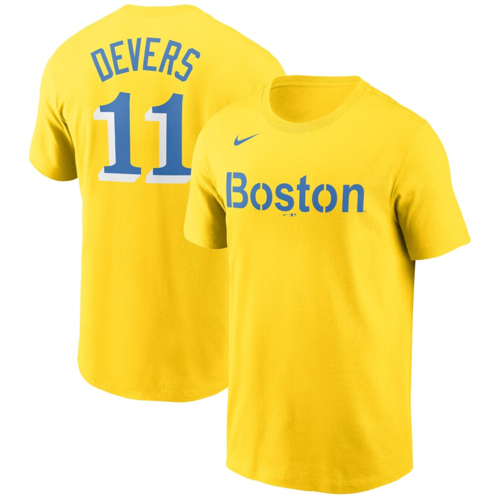 Men's Boston Red Sox Rafael Devers Nike Gold City Connect Name & Number T-Shirt