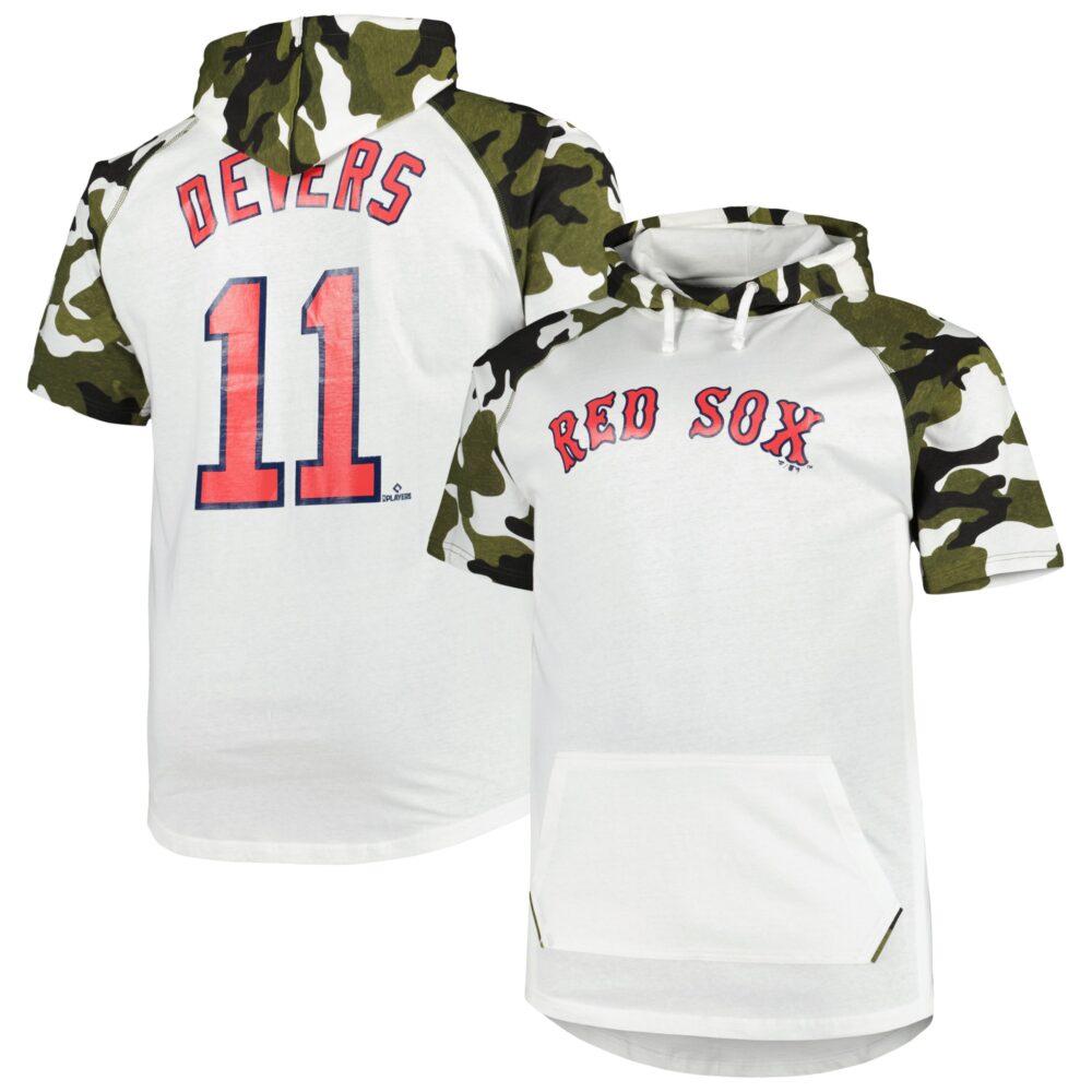Men's Boston Red Sox Rafael Devers White Player Raglan Long Sleeve Hoodie T-Shirt