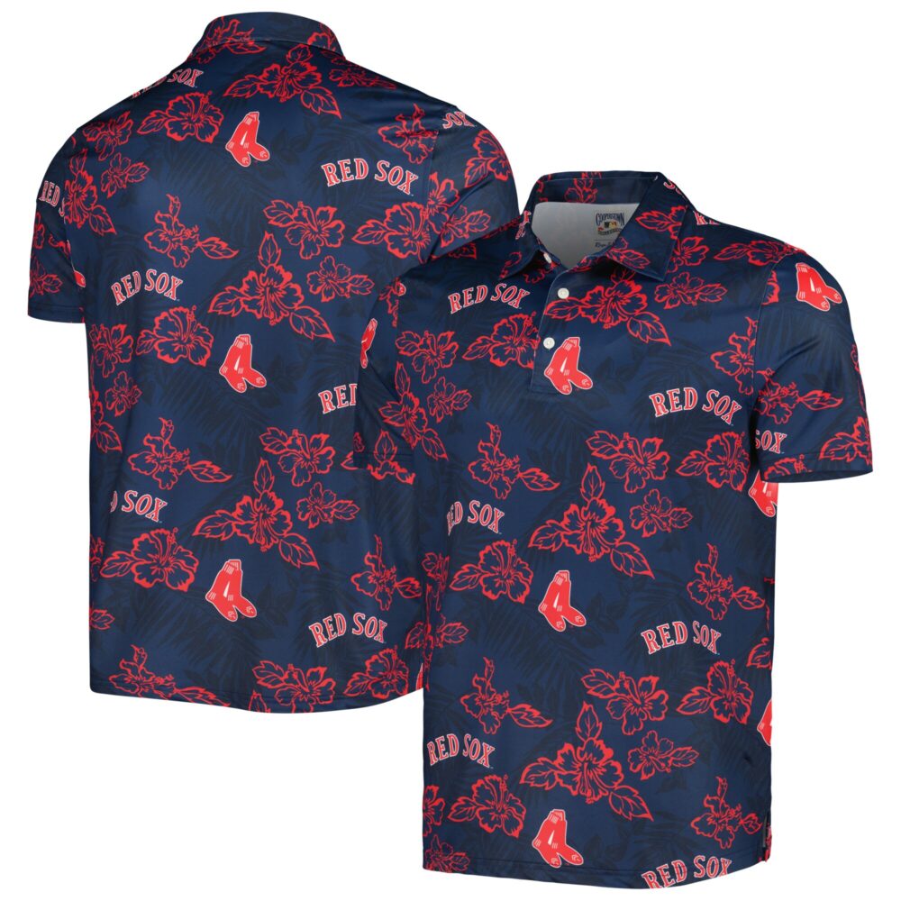 Men's Boston Red Sox Reyn Spooner Navy Cooperstown Collection Puamana Print Polo