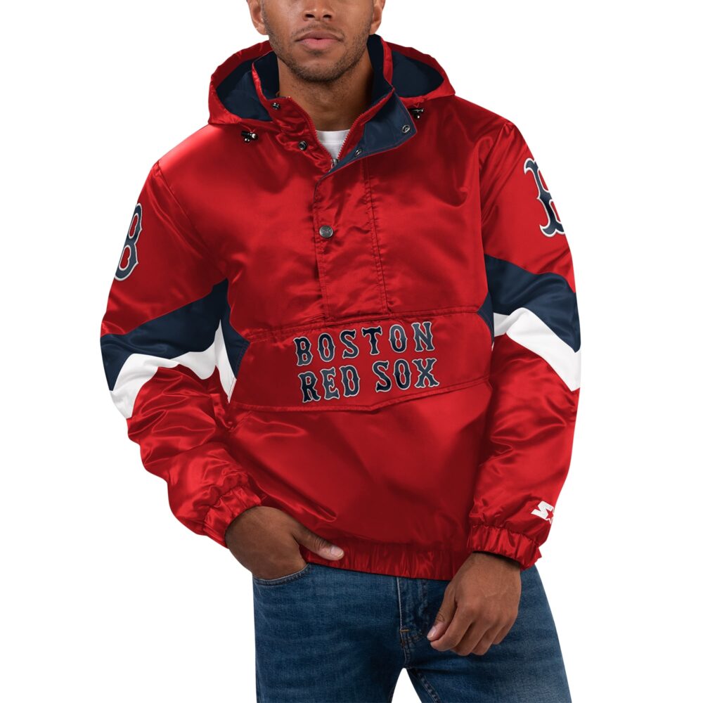 Men's Boston Red Sox Starter Black Force Play II Half-Zip Hooded Jacket