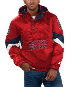 Men's Boston Red Sox Starter Black Force Play II Half-Zip Hooded Jacket
