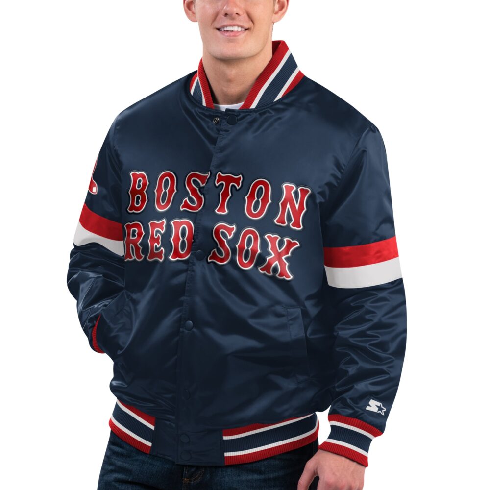 Men's Boston Red Sox Starter Navy Home Game Satin Full-Snap Varsity Jacket