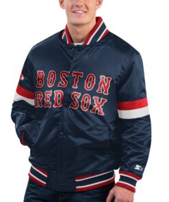 Men's Boston Red Sox Starter Navy Home Game Satin Full-Snap Varsity Jacket