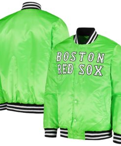 Men's Boston Red Sox Starter Neon Green Cross Bronx Fashion Satin Full-Snap Varsity Jacket