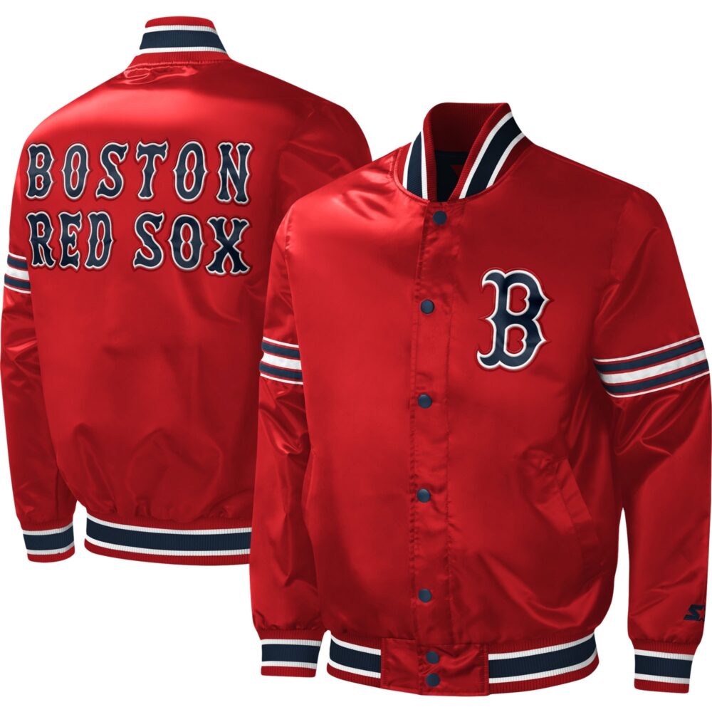 Men's Boston Red Sox Starter Red Midfield Satin Full-Snap Varsity Jacket