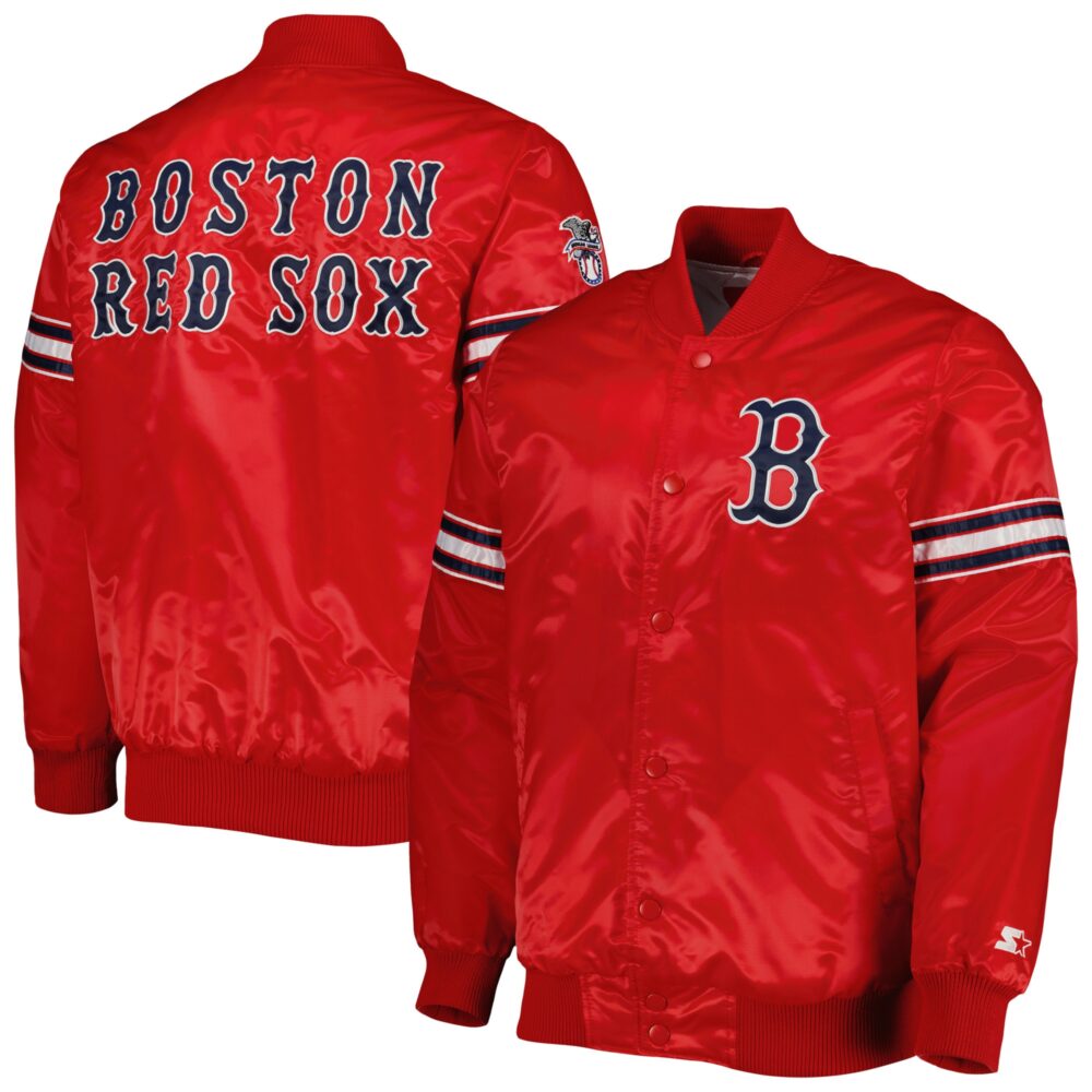 Men's Boston Red Sox Starter Red Pick & Roll Satin Varsity Full-Snap Jacket