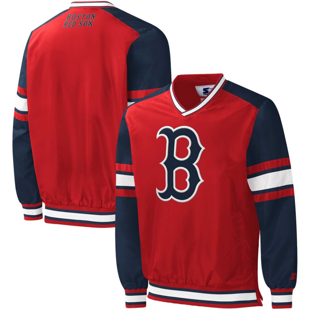 Men's Boston Red Sox Starter Red Yardline V-Neck Pullover Windbreaker