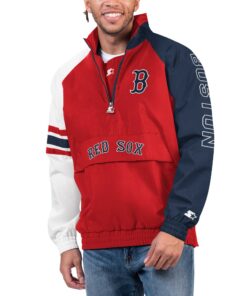 Men's Boston Red Sox Starter Red/Navy Elite Raglan Half-Zip Jacket