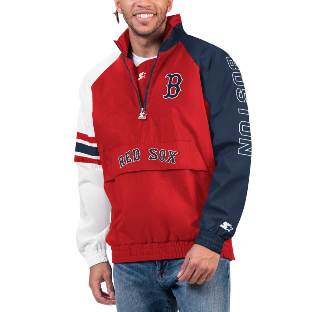 Men's Boston Red Sox Starter Red/Navy Elite Raglan Half-Zip Jacket
