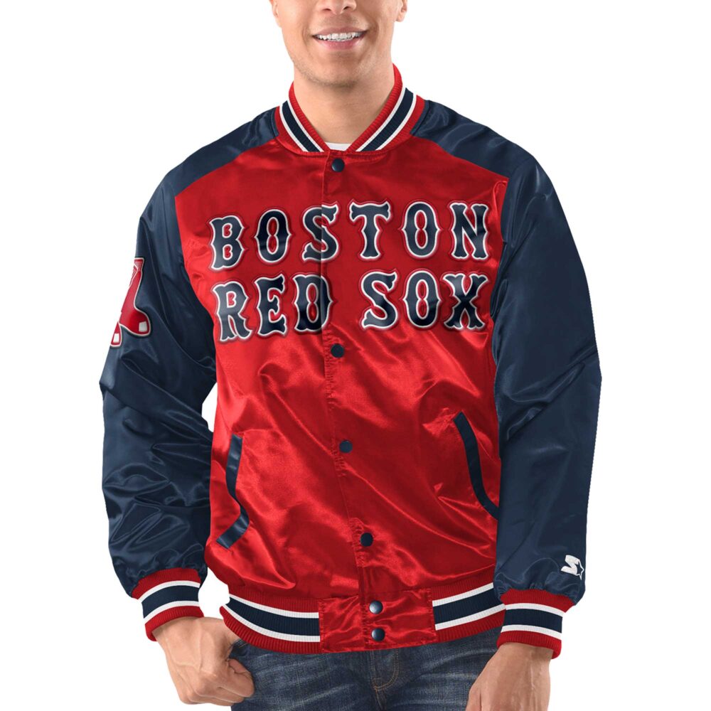 Men's Boston Red Sox Starter Red/Navy Varsity Satin Full-Snap Jacket