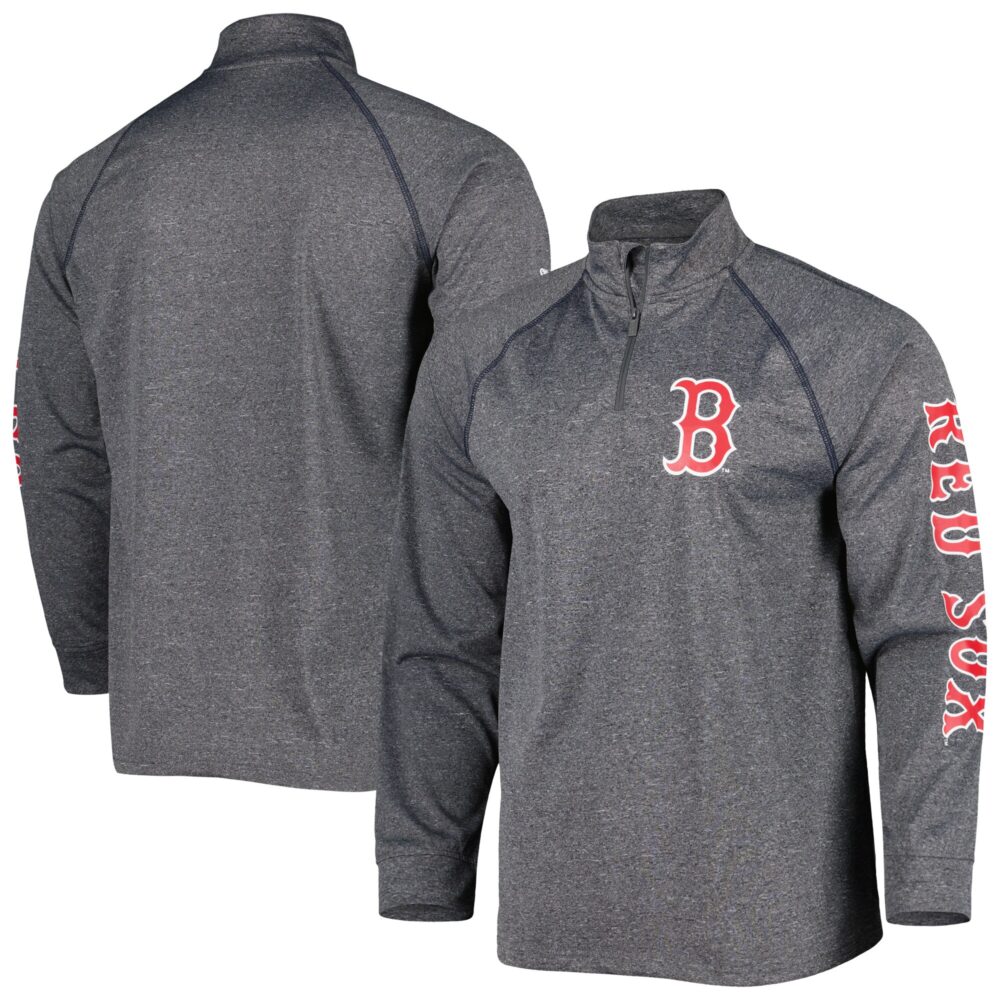 Men's Boston Red Sox Stitches Heather Gray Wordmark Raglan Quarter-Zip Top