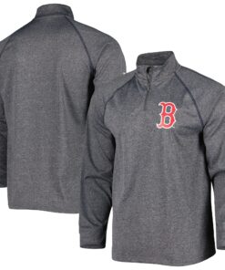 Men's Boston Red Sox Stitches Heather Gray Wordmark Raglan Quarter-Zip Top