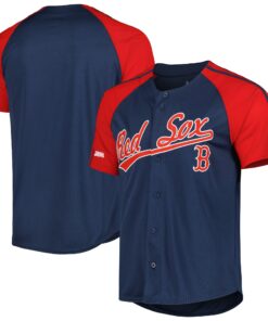 Men's Boston Red Sox Stitches Navy Button-Down Raglan Fashion Jersey