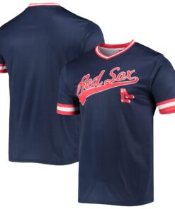 Men's Boston Red Sox Stitches Navy/Red Cooperstown Collection V-Neck Team Color Jersey