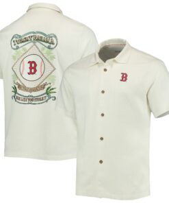 Men's Boston Red Sox Tommy Bahama Cream Baseball Camp Button-Up Shirt