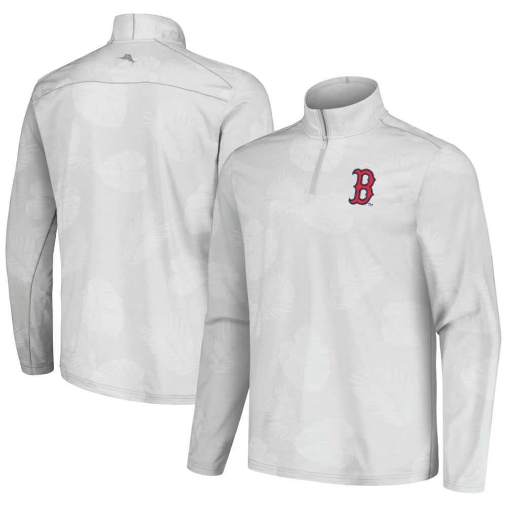 Men's Boston Red Sox Tommy Bahama Gray Delray Frond IslandZone Half-Zip Jacket