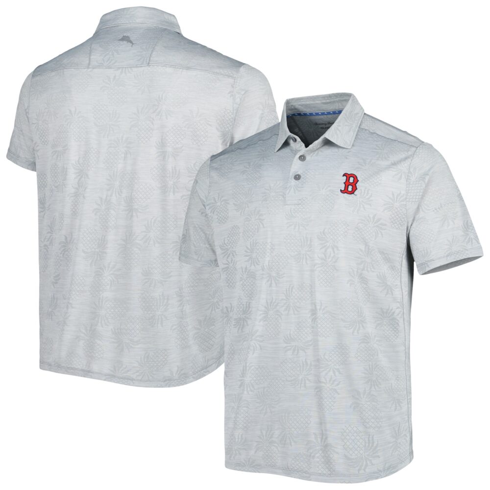 Men's Boston Red Sox Tommy Bahama Gray IslandZone Pineapple Palm Coast Polo