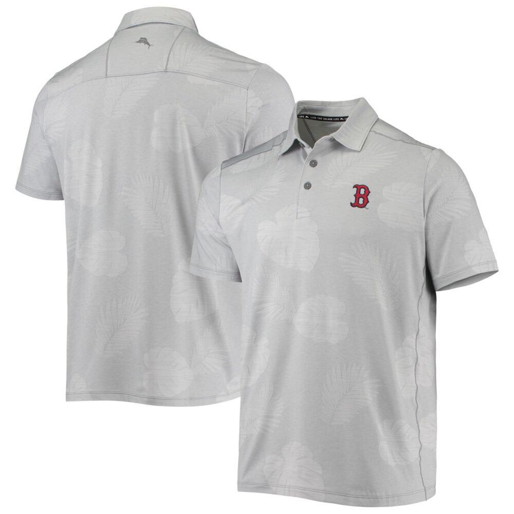 Men's Boston Red Sox Tommy Bahama Gray Palm Coast Delray Fond IslandZone Allover Polo