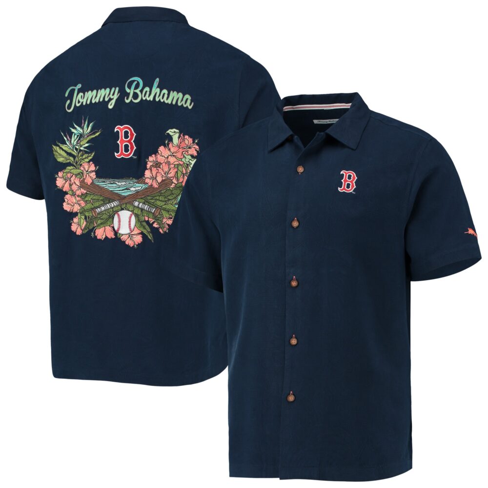 Men's Boston Red Sox Tommy Bahama Navy Baseball Bay Button-Up Shirt