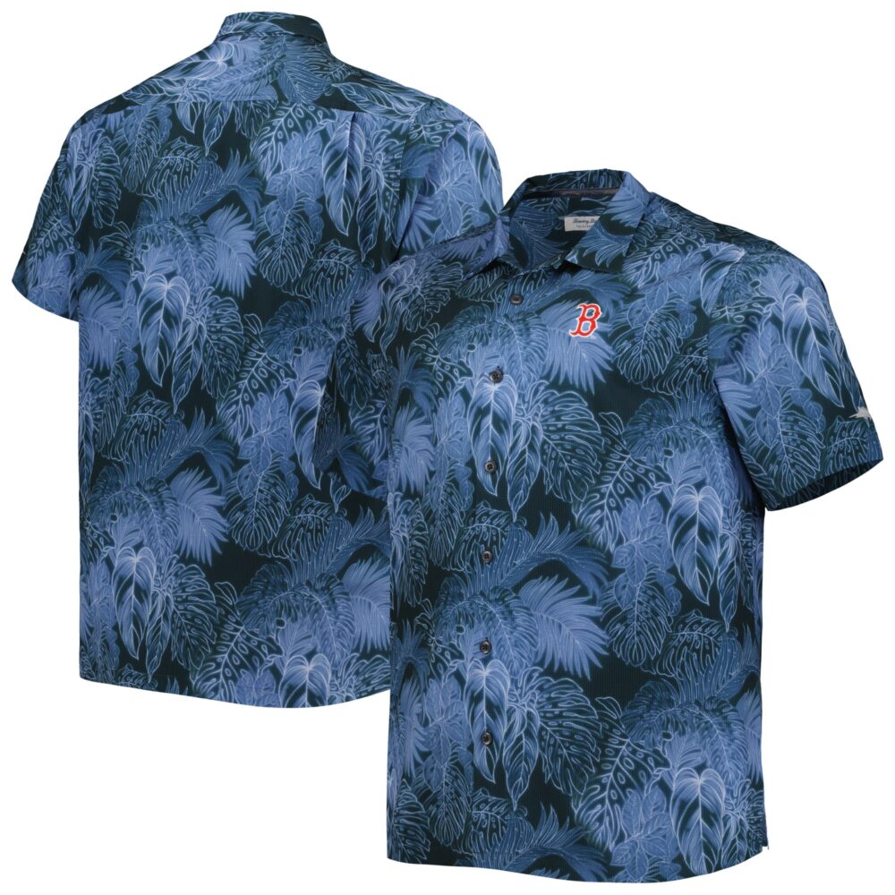 Men's Boston Red Sox Tommy Bahama Navy Big & Tall Luminescent Fronds Camp IslandZone Button-Up Shirt