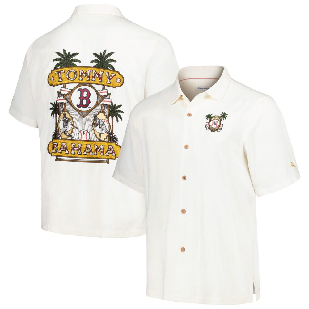 Men's Boston Red Sox Tommy Bahama White Pitcher's Paradiso Button-Up Camp Shirt