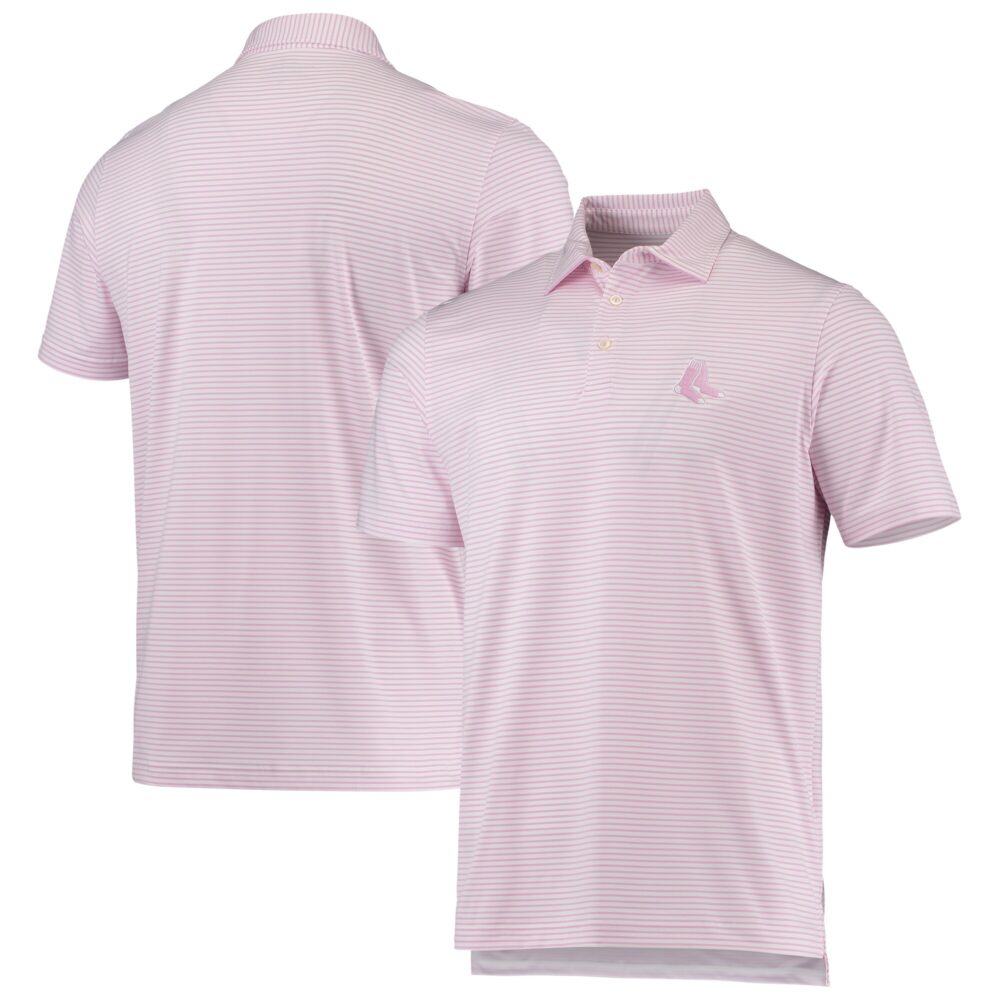 Men's Boston Red Sox Vineyard Vines Pink/White Bradley Stripe Polo
