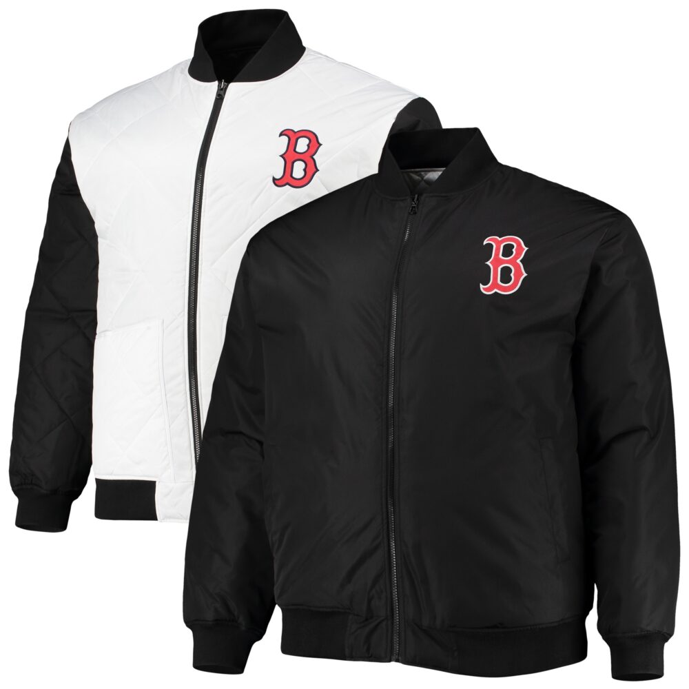 Men's Boston Red Sox White/Black Reversible Satin Full-Zip Jacket