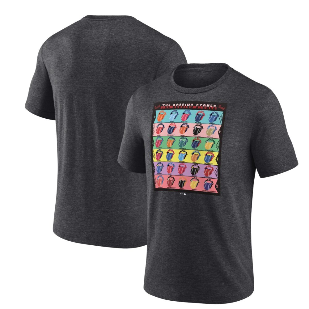 Men's Rolling Stones x MLB  Branded Heather Charcoal Tri-Blend T-Shirt