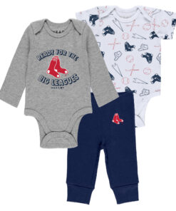 Newborn & Infant Boston Red Sox WEAR by Erin Andrews Gray/White/Navy Three-Piece Turn Me Around Bodysuits & Pant Set